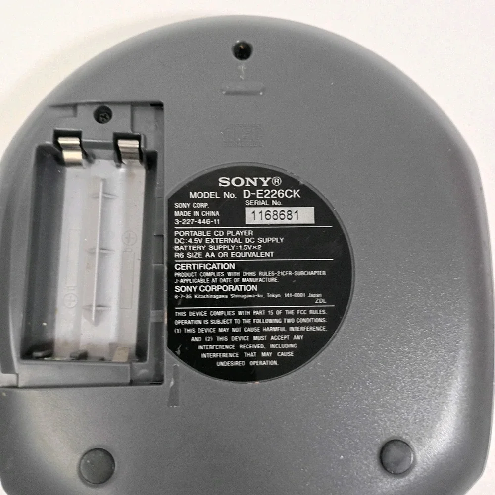 Sony Walkman D-E226CK Portable CD Player Car Ready Anti-Skip w/ DC Power, Tested